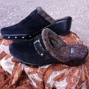 Stuart Weitzman Suede & Genuine Shearling mule Clogs
